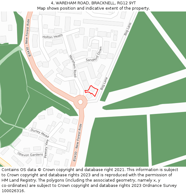 4, WAREHAM ROAD, BRACKNELL, RG12 9YT: Location map and indicative extent of plot