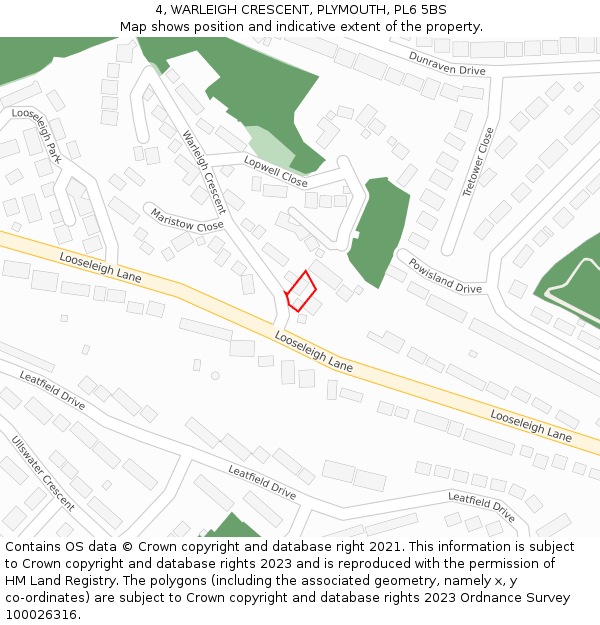 4, WARLEIGH CRESCENT, PLYMOUTH, PL6 5BS: Location map and indicative extent of plot