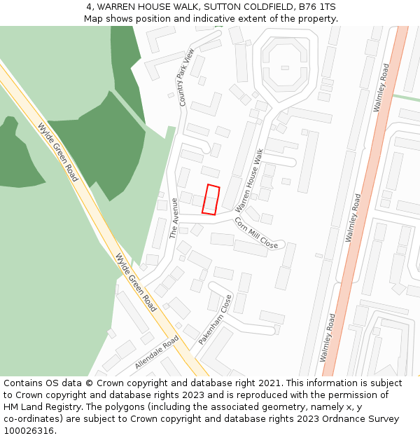 4, WARREN HOUSE WALK, SUTTON COLDFIELD, B76 1TS: Location map and indicative extent of plot