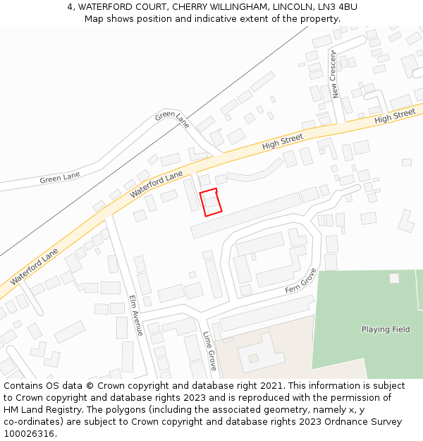 4, WATERFORD COURT, CHERRY WILLINGHAM, LINCOLN, LN3 4BU: Location map and indicative extent of plot