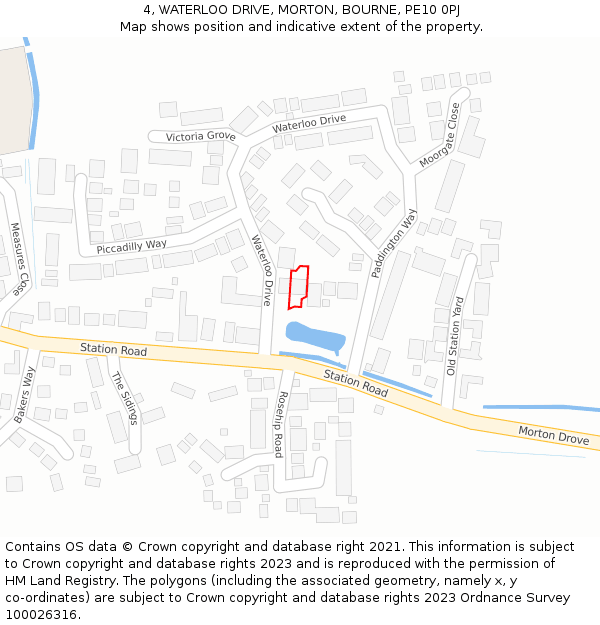 4, WATERLOO DRIVE, MORTON, BOURNE, PE10 0PJ: Location map and indicative extent of plot