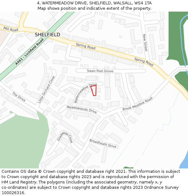 4, WATERMEADOW DRIVE, SHELFIELD, WALSALL, WS4 1TA: Location map and indicative extent of plot
