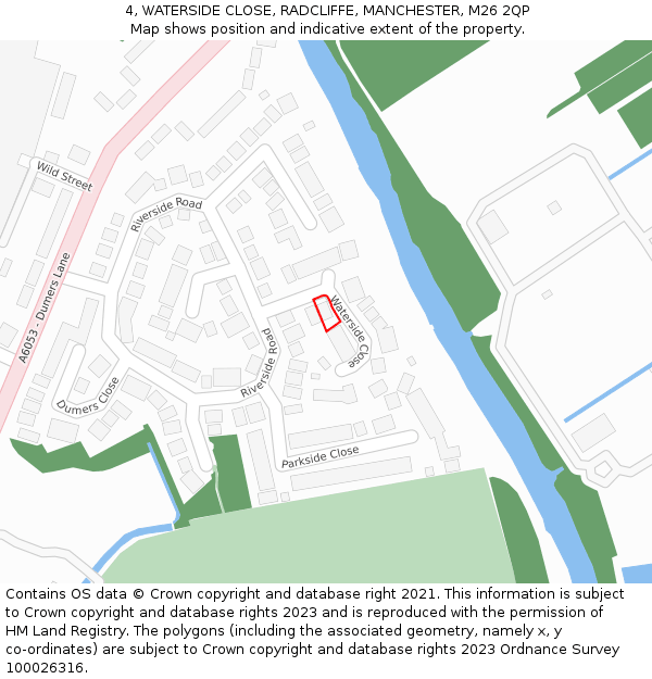 4, WATERSIDE CLOSE, RADCLIFFE, MANCHESTER, M26 2QP: Location map and indicative extent of plot