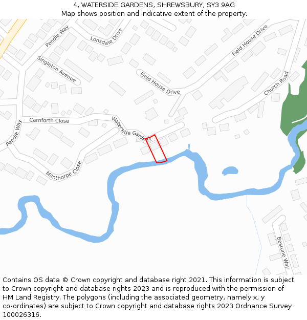 4, WATERSIDE GARDENS, SHREWSBURY, SY3 9AG: Location map and indicative extent of plot