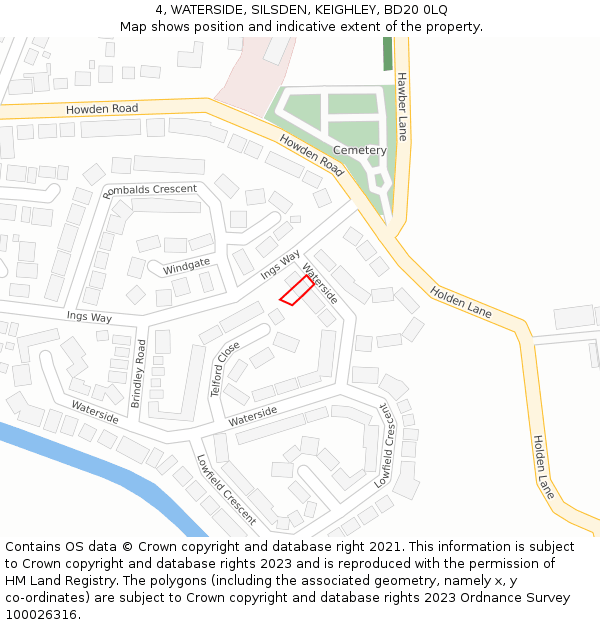 4, WATERSIDE, SILSDEN, KEIGHLEY, BD20 0LQ: Location map and indicative extent of plot