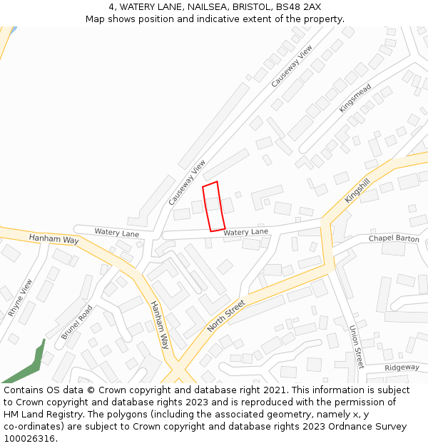 4, WATERY LANE, NAILSEA, BRISTOL, BS48 2AX: Location map and indicative extent of plot