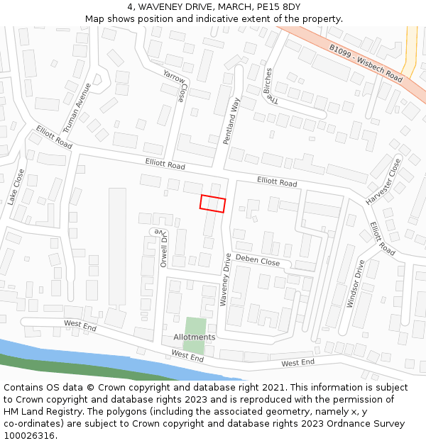 4, WAVENEY DRIVE, MARCH, PE15 8DY: Location map and indicative extent of plot