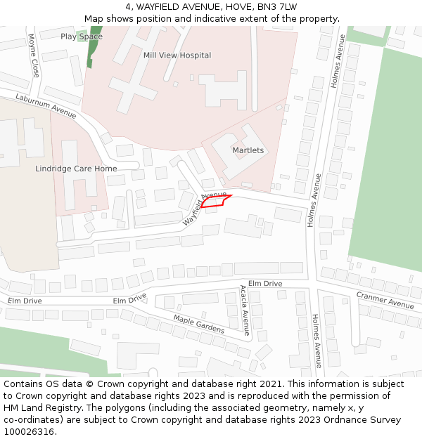 4, WAYFIELD AVENUE, HOVE, BN3 7LW: Location map and indicative extent of plot