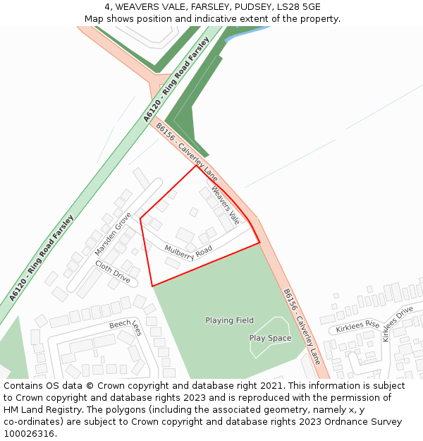 4, WEAVERS VALE, FARSLEY, PUDSEY, LS28 5GE: Location map and indicative extent of plot