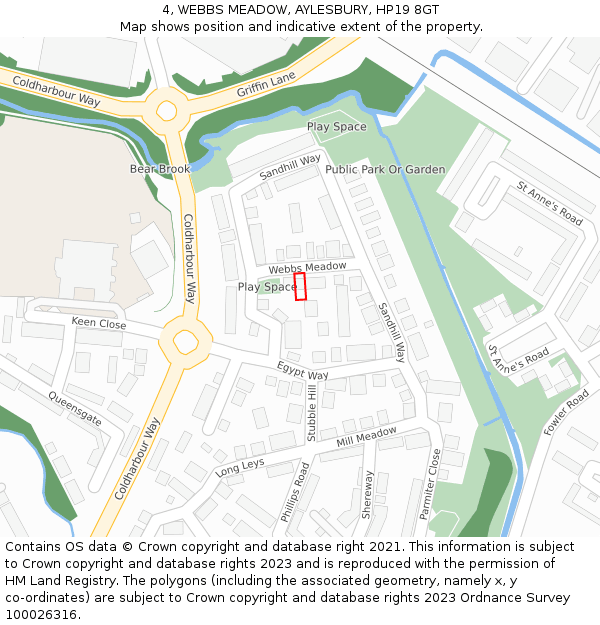 4, WEBBS MEADOW, AYLESBURY, HP19 8GT: Location map and indicative extent of plot