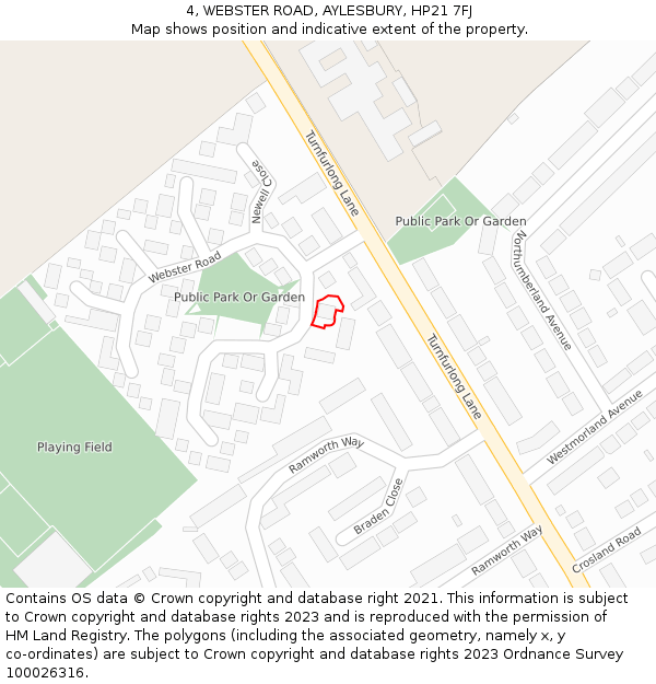 4, WEBSTER ROAD, AYLESBURY, HP21 7FJ: Location map and indicative extent of plot