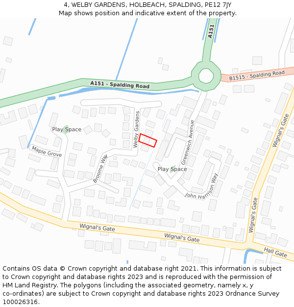 4, WELBY GARDENS, HOLBEACH, SPALDING, PE12 7JY: Location map and indicative extent of plot