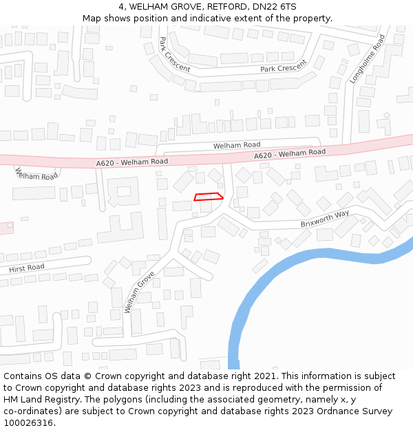 4, WELHAM GROVE, RETFORD, DN22 6TS: Location map and indicative extent of plot