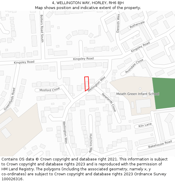 4, WELLINGTON WAY, HORLEY, RH6 8JH: Location map and indicative extent of plot