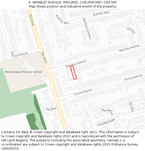 4, WEMBLEY AVENUE, MAYLAND, CHELMSFORD, CM3 6AY: Location map and indicative extent of plot