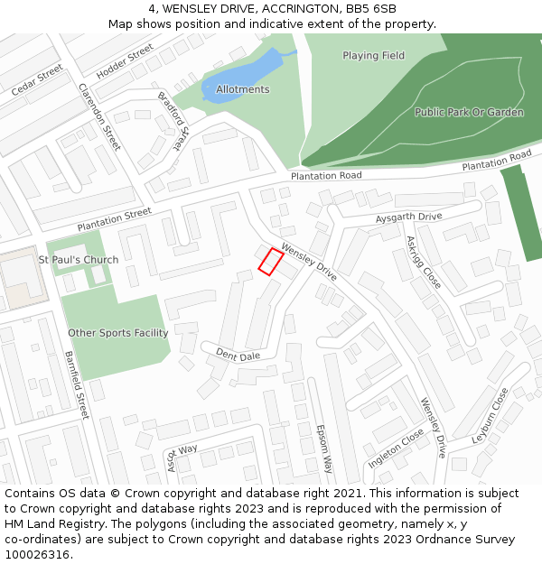 4, WENSLEY DRIVE, ACCRINGTON, BB5 6SB: Location map and indicative extent of plot