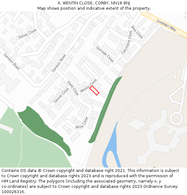4, WENTIN CLOSE, CORBY, NN18 8NJ: Location map and indicative extent of plot