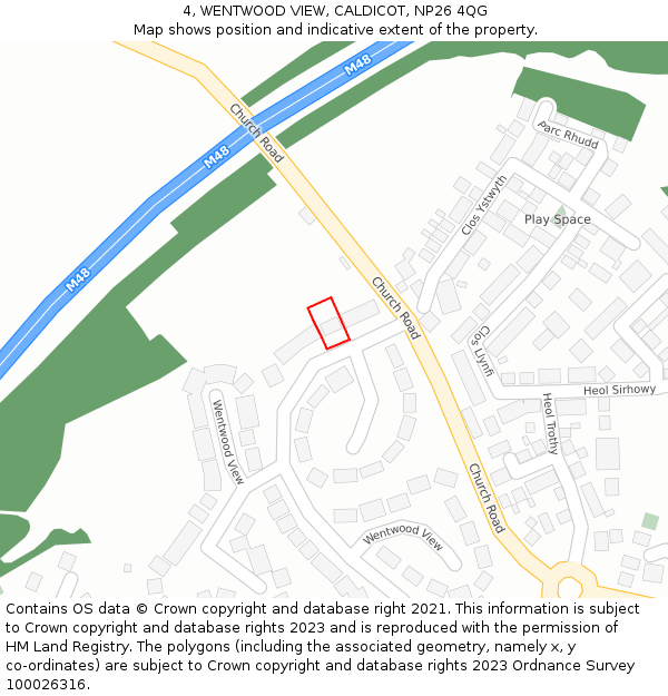 4, WENTWOOD VIEW, CALDICOT, NP26 4QG: Location map and indicative extent of plot
