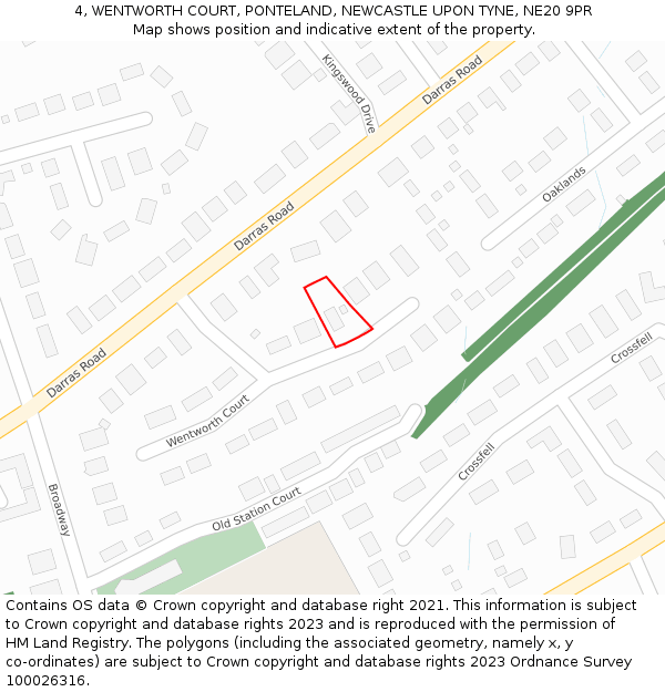 4, WENTWORTH COURT, PONTELAND, NEWCASTLE UPON TYNE, NE20 9PR: Location map and indicative extent of plot