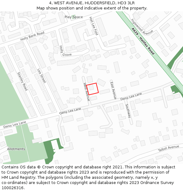 4, WEST AVENUE, HUDDERSFIELD, HD3 3LR: Location map and indicative extent of plot
