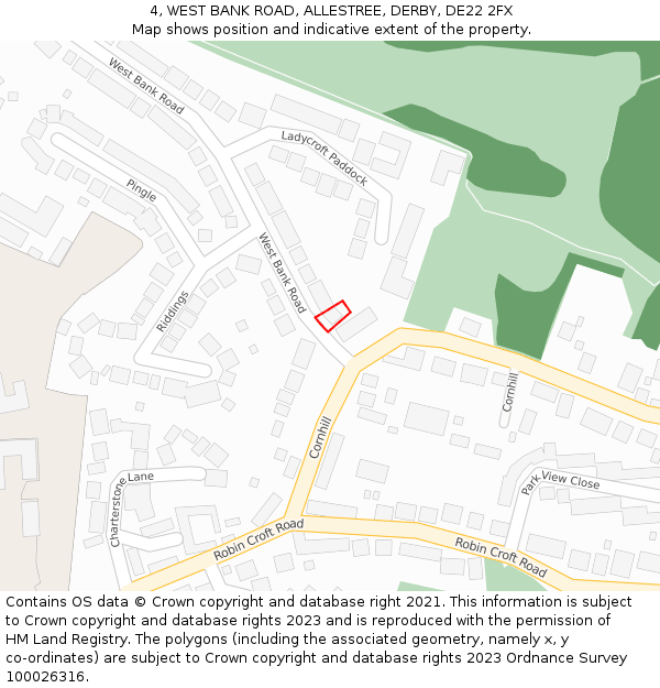 4, WEST BANK ROAD, ALLESTREE, DERBY, DE22 2FX: Location map and indicative extent of plot