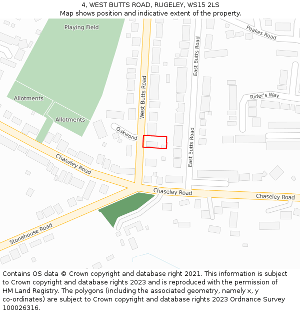 4, WEST BUTTS ROAD, RUGELEY, WS15 2LS: Location map and indicative extent of plot