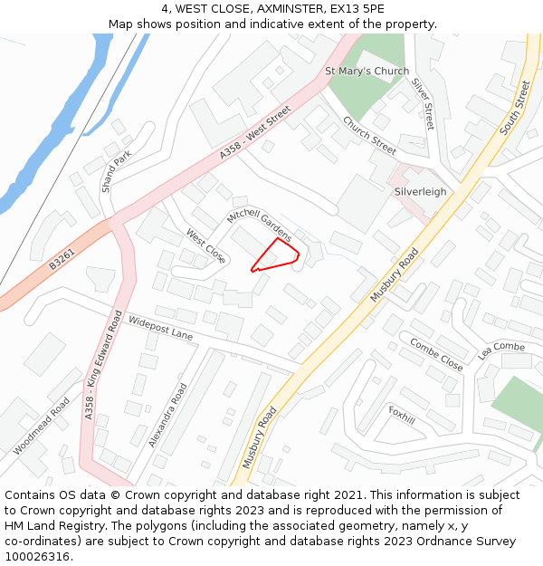 4, WEST CLOSE, AXMINSTER, EX13 5PE: Location map and indicative extent of plot