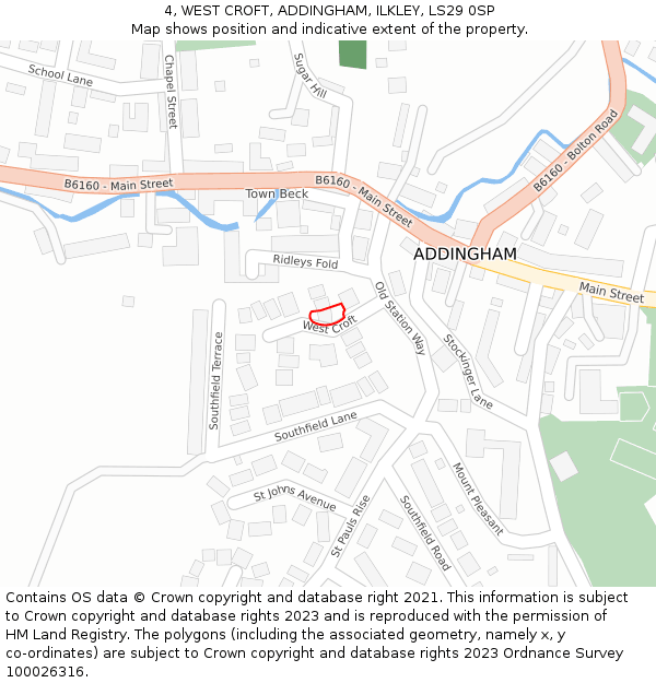 4, WEST CROFT, ADDINGHAM, ILKLEY, LS29 0SP: Location map and indicative extent of plot
