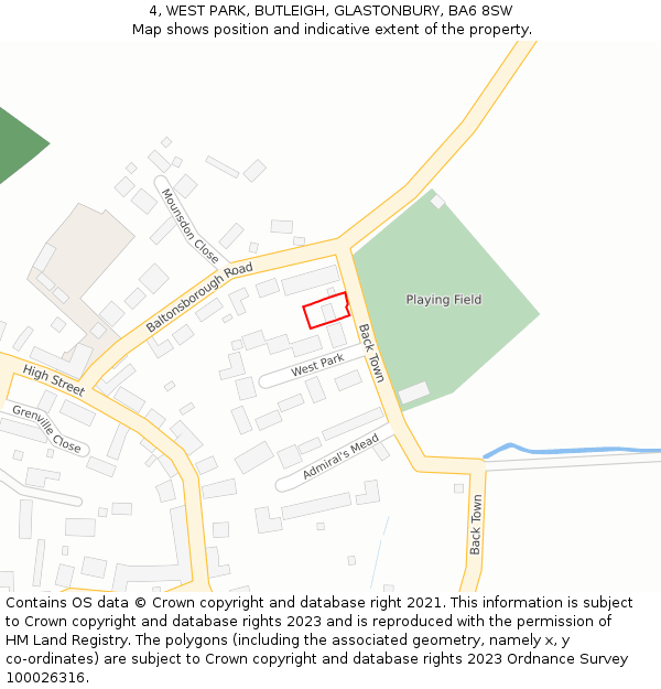 4, WEST PARK, BUTLEIGH, GLASTONBURY, BA6 8SW: Location map and indicative extent of plot