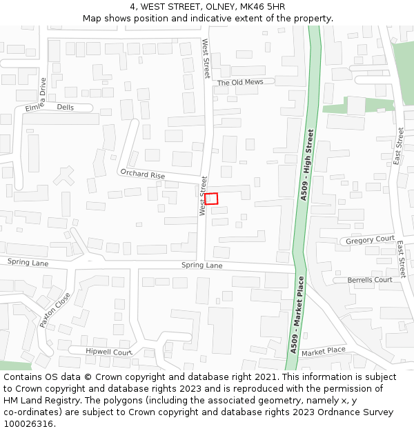 4, WEST STREET, OLNEY, MK46 5HR: Location map and indicative extent of plot