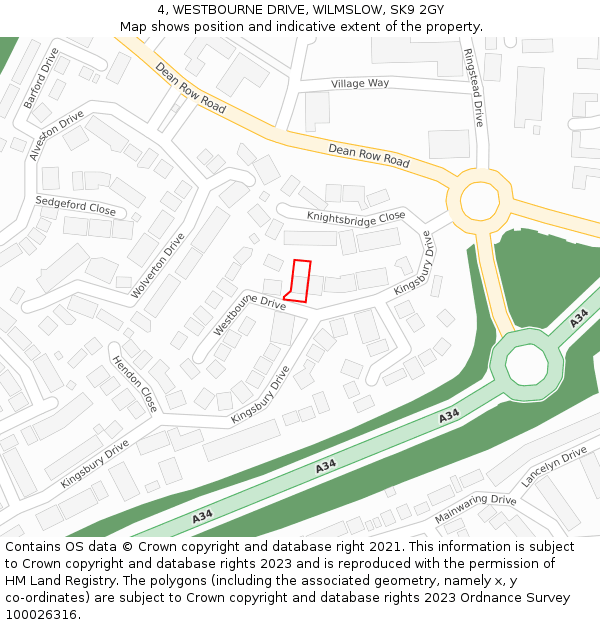4, WESTBOURNE DRIVE, WILMSLOW, SK9 2GY: Location map and indicative extent of plot