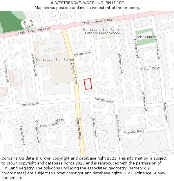 4, WESTBROOKE, WORTHING, BN11 1RE: Location map and indicative extent of plot
