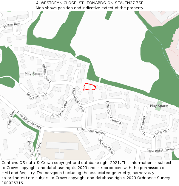 4, WESTDEAN CLOSE, ST LEONARDS-ON-SEA, TN37 7SE: Location map and indicative extent of plot