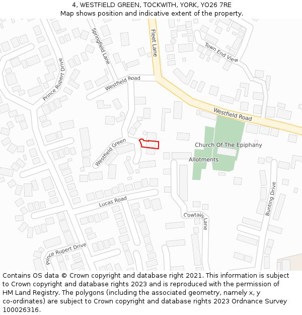 4, WESTFIELD GREEN, TOCKWITH, YORK, YO26 7RE: Location map and indicative extent of plot