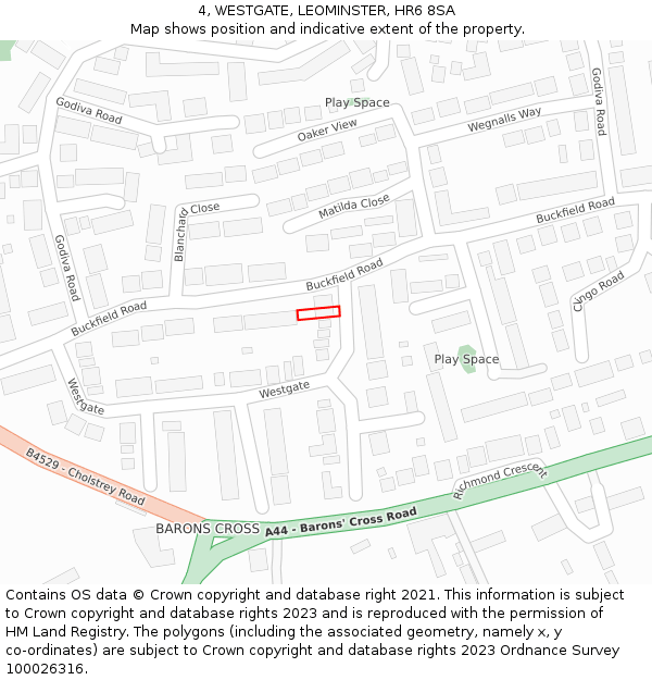 4, WESTGATE, LEOMINSTER, HR6 8SA: Location map and indicative extent of plot