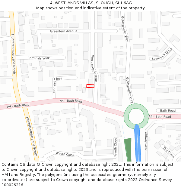 4, WESTLANDS VILLAS, SLOUGH, SL1 6AG: Location map and indicative extent of plot