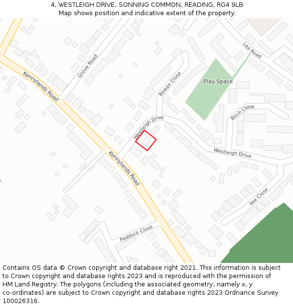 4, WESTLEIGH DRIVE, SONNING COMMON, READING, RG4 9LB: Location map and indicative extent of plot