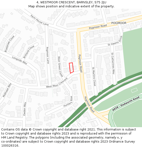 4, WESTMOOR CRESCENT, BARNSLEY, S75 2JU: Location map and indicative extent of plot