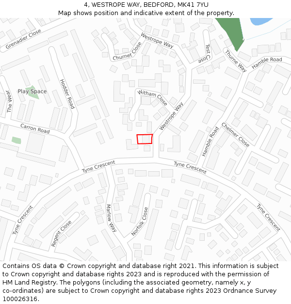 4, WESTROPE WAY, BEDFORD, MK41 7YU: Location map and indicative extent of plot
