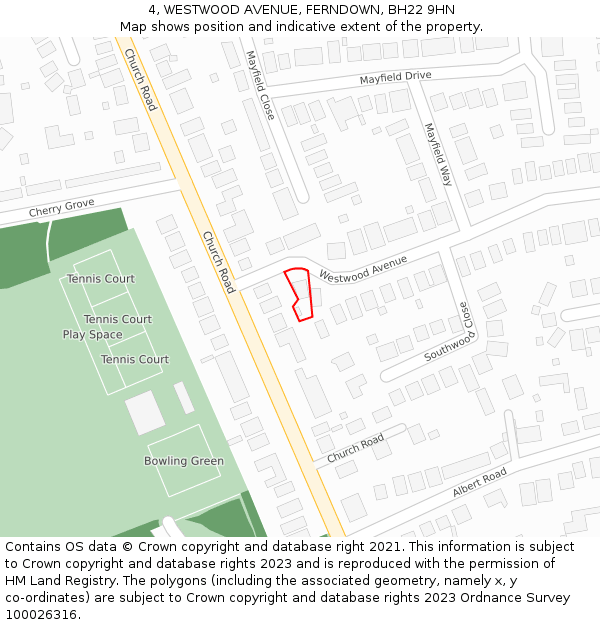 4, WESTWOOD AVENUE, FERNDOWN, BH22 9HN: Location map and indicative extent of plot