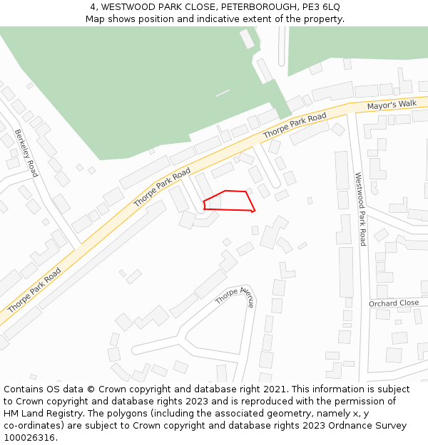 4, WESTWOOD PARK CLOSE, PETERBOROUGH, PE3 6LQ: Location map and indicative extent of plot