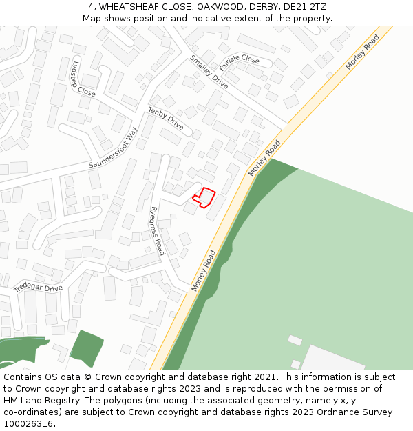 4, WHEATSHEAF CLOSE, OAKWOOD, DERBY, DE21 2TZ: Location map and indicative extent of plot