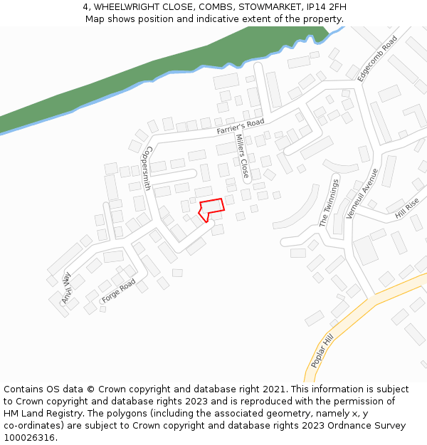 4, WHEELWRIGHT CLOSE, COMBS, STOWMARKET, IP14 2FH: Location map and indicative extent of plot