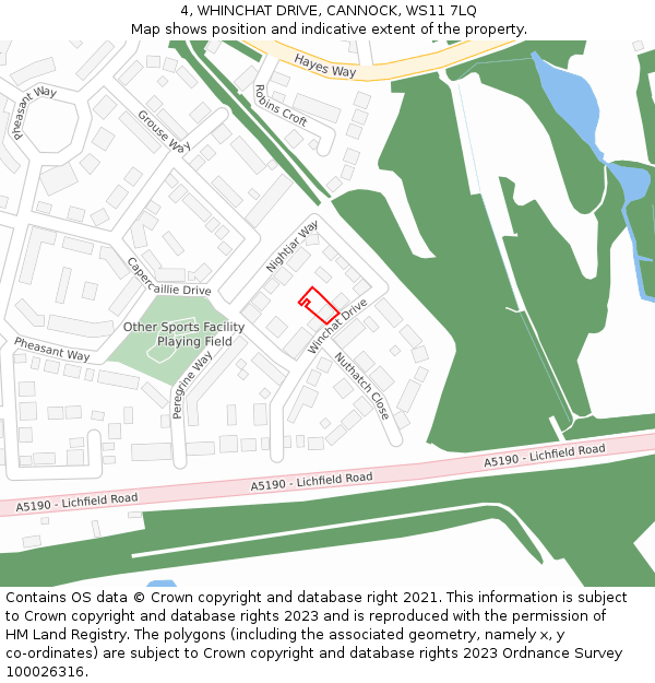 4, WHINCHAT DRIVE, CANNOCK, WS11 7LQ: Location map and indicative extent of plot