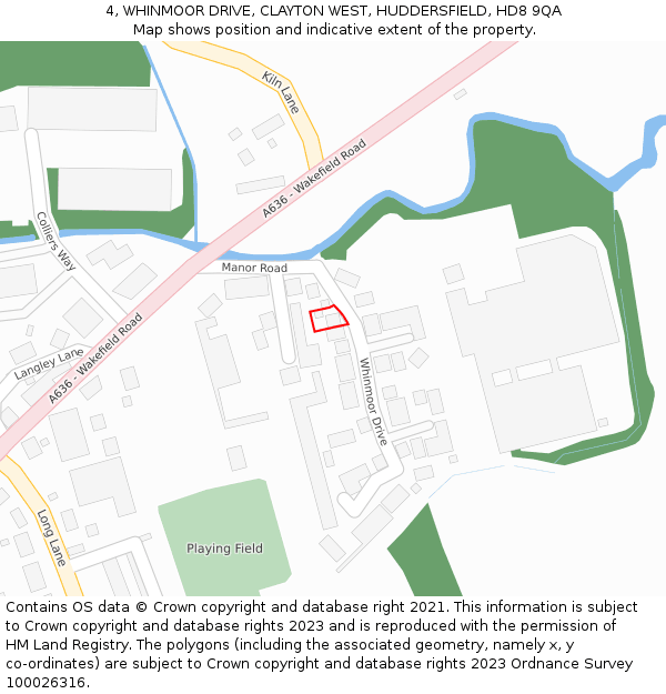 4, WHINMOOR DRIVE, CLAYTON WEST, HUDDERSFIELD, HD8 9QA: Location map and indicative extent of plot