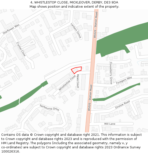 4, WHISTLESTOP CLOSE, MICKLEOVER, DERBY, DE3 9DA: Location map and indicative extent of plot