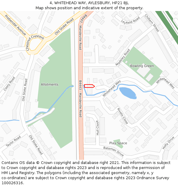 4, WHITEHEAD WAY, AYLESBURY, HP21 8JL: Location map and indicative extent of plot