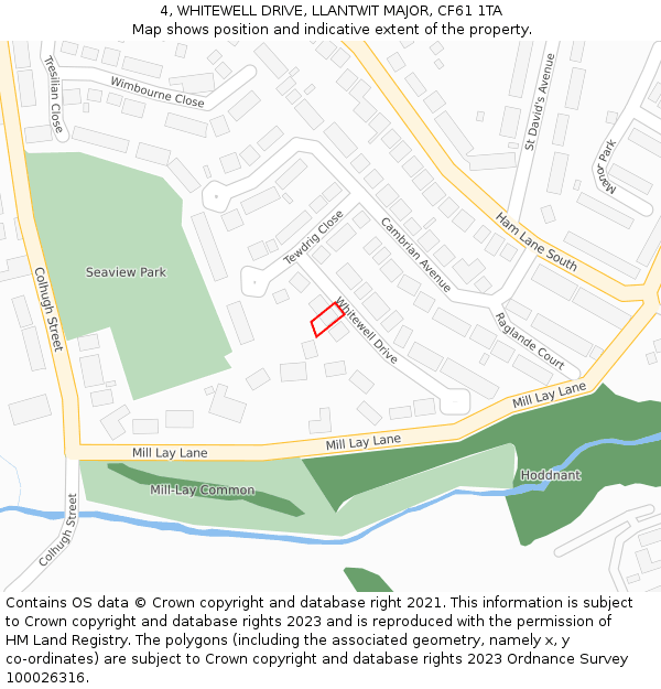 4, WHITEWELL DRIVE, LLANTWIT MAJOR, CF61 1TA: Location map and indicative extent of plot