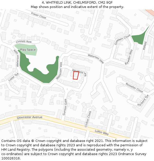 4, WHITFIELD LINK, CHELMSFORD, CM2 9QF: Location map and indicative extent of plot