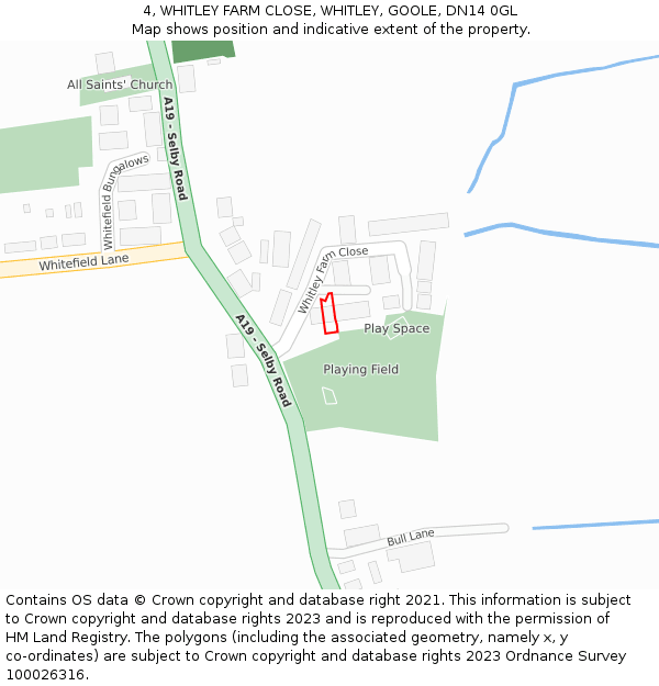 4, WHITLEY FARM CLOSE, WHITLEY, GOOLE, DN14 0GL: Location map and indicative extent of plot
